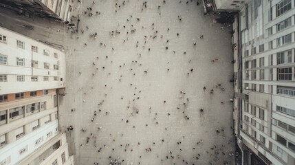 Aerial view of a crowded city square surrounded by buildings.