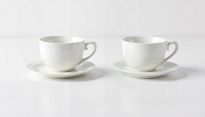 Obraz premium White cups on saucers against a minimalist background