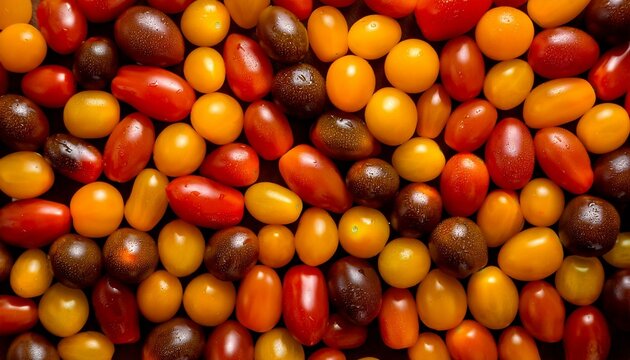 Colorful Mix of Red, Yellow, and Orange Grape Tomatoes – Fresh Vegetable Background