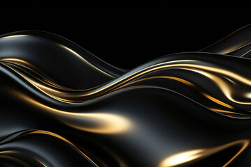 Elegant Flowing Golden Waves with Glowing Particles on a Dark Background, Abstract Futuristic Texture and Luxury Artistic Design
