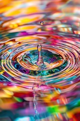 Vibrant water drop creates ripples in colorful surface at an artistic setting