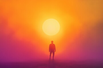 Silhouette Against Glowing Sky: Contemplation at Sunrise or Sunset