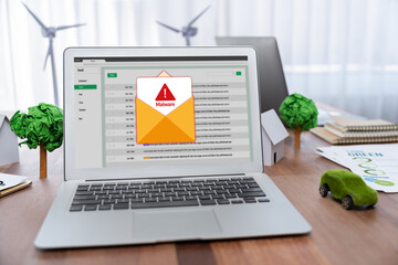 Cyber attacking concept. Malware alert showing on computer screen display scam and threat detection...