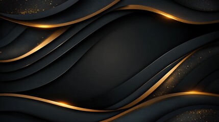 Fototapeta premium Elegant dark background with golden lines and smooth gradient. Free copy space