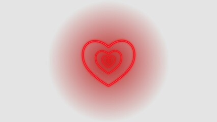 Love heart tunnel red color 4k illustration. Love Heart Tunnel light gray background 4k illustration. abstract romantic heart glitter for valentine and wedding.