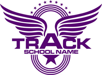 track and field team design with wings for school, college or league sports