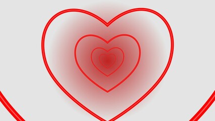 Love heart tunnel red color 4k illustration. Love Heart Tunnel light gray background 4k illustration. abstract romantic heart glitter for valentine and wedding.