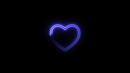 Love neon bright display screen purple color 4k illustration. Black background 4k illustration.