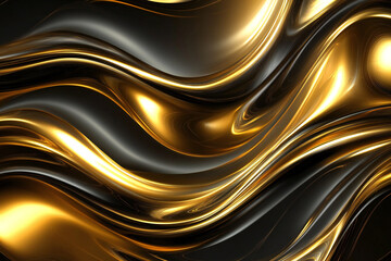 Elegant Flowing Golden Waves with Glowing Particles on a Dark Background, Abstract Futuristic Texture and Luxury Artistic Design