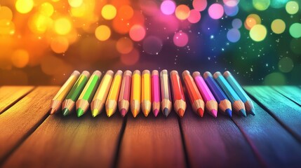 Colorful pencils on the table close-up. Selective focus