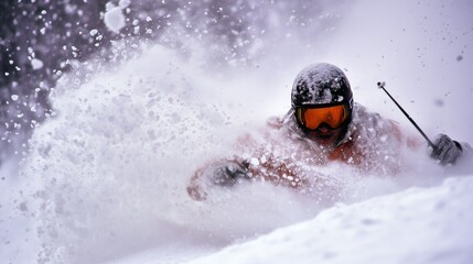 Fototapeta premium Powder Paradise: A Skier's Thrilling Descent