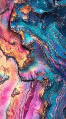 Vibrant abstract art featuring swirling colors and textures reminiscent of a natural landscape