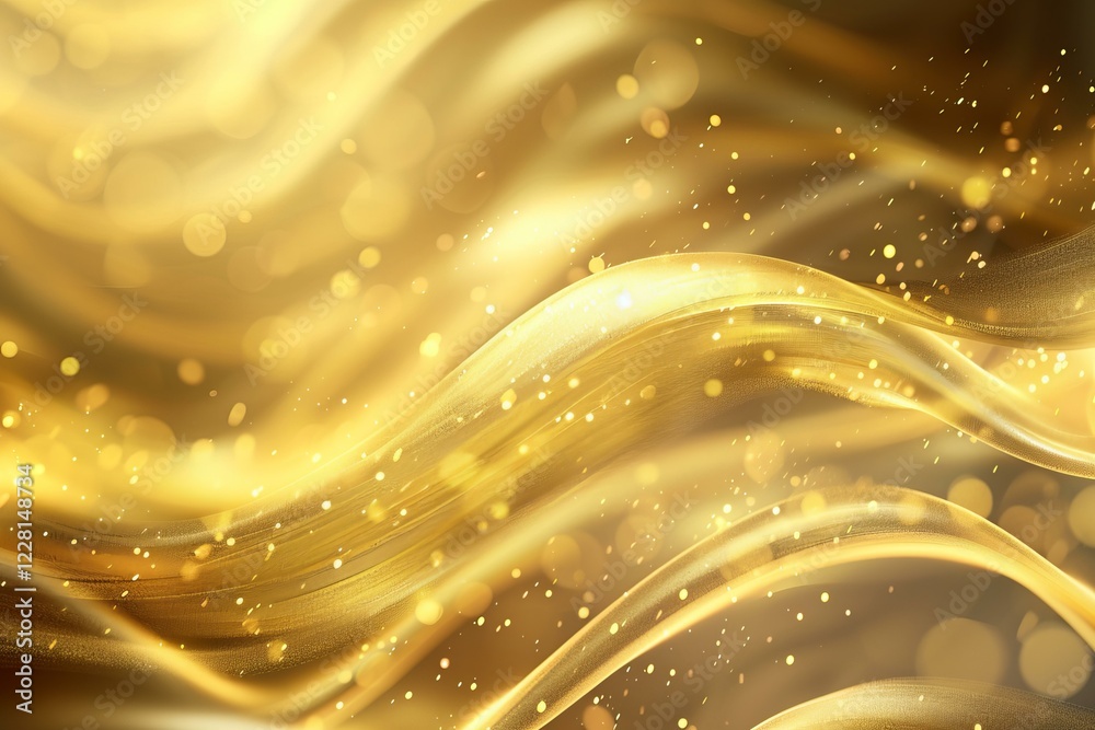 Poster golden abstract background with smooth wavy lines and sparkling particles creating a luxurious and e