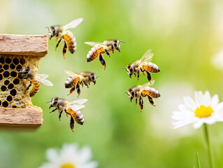 Bees working and making honey