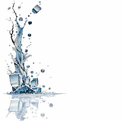 ice cubes and water border decoration vector pattern with white area