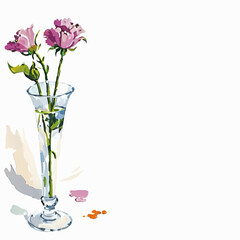 pink flowers in a vase, watercolor decoration ornament for cards and prints