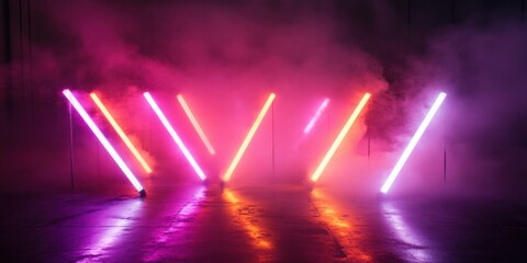 Vibrant neon lights in a smoky environment, ideal for promoting nightlife events, music festivals, or modern art exhibitions.