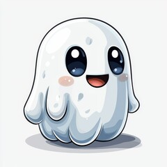Obraz premium A friendly, cartoonish ghost, perfect for Halloween decorations, children's art, and spooky-themed designs, presented with a transparent background in watercolor fashion