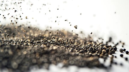 A close-up of ground black pepper scattered on a clean white surface
