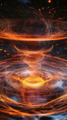 Fototapeta premium Visual representation of cosmic energy swirling in a vibrant orange and blue vortex during a stellar event