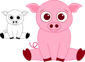 Vector illustration of cute pig cartoon isolated on white background. CNY, lantern lunar festival 2031 graphic line mascot