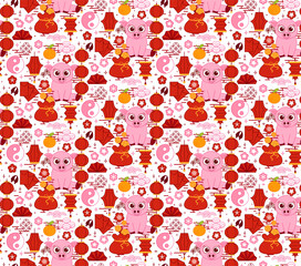 graphic line vector style CNY 2031 pig seamless pattern. vector illustration summer festival lantern lunar chinese new year
