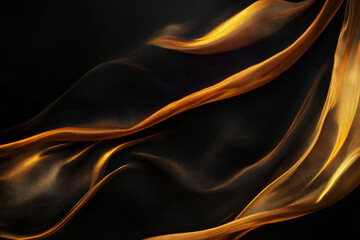 Elegant Flowing Golden Waves with Glowing Particles on a Dark Background, Abstract Futuristic Texture and Luxury Artistic Design