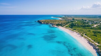 Obraz premium Aerial View of a Pristine Caribbean Beach and Turquoise Waters
