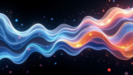 Fototapeta premium Abstract blue and orange glowing waves on black background