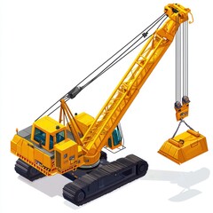 Fototapeta premium Construction Crane isolated on white background. Heavy Machinery. Tower Crane. Tall Crane Structure. Construction Equipment. Crane Design Element. Construction Crane isolated for Designers.