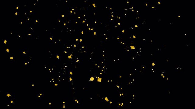 Confetti Explosion in Gold Paper for New Year Celebration, Birthday, Wedding, July 4th, Party, falling from top to bottom. Transparent Background | 4K UHD ProRes 4444 | Alpha