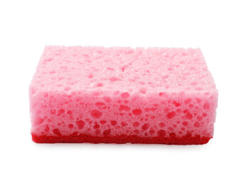 One pink sponge isolated on white. Cleaning tool