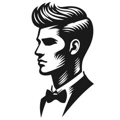 Clean black and white vector silhouette of hairstyle on white background