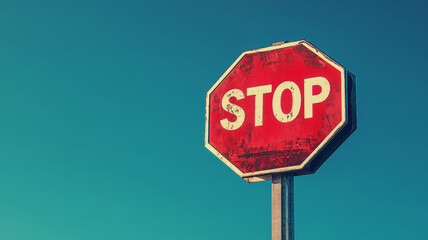 Obraz premium A red stop sign against a clear blue sky.