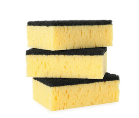 Stack of yellow sponges isolated on white