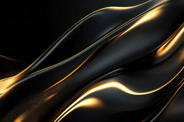 Elegant Flowing Golden Waves with Glowing Particles on a Dark Background, Abstract Futuristic Texture and Luxury Artistic Design