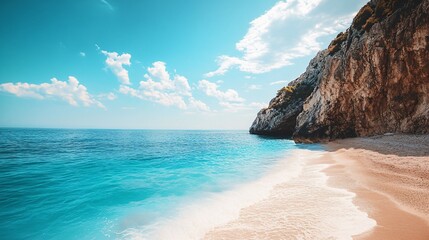 Fototapeta premium Serene Coastal Scene with Turquoise Waters and Rocky Cliffs
