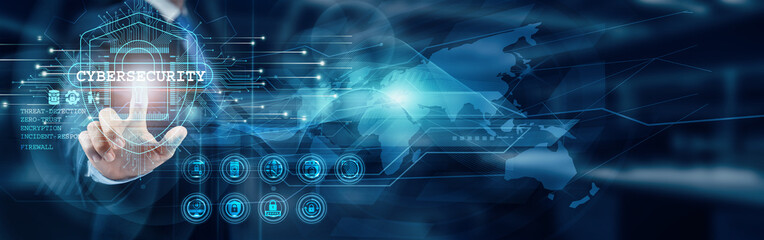 Cybersecurity. Businessman touch word Cybersecurity is the practice of protecting digital assets from cyber threats, ensuring the confidentiality, integrity, and availability of information.
