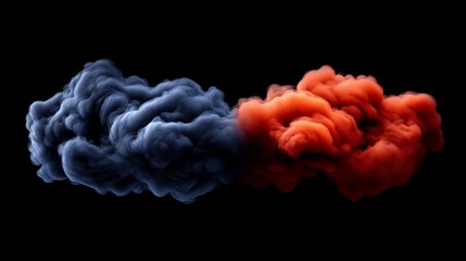 Abstract Smoke Clouds: A mesmerizing clash of colors and textures as blue and orange smoke billow against a black backdrop, creating a surreal and dynamic visual. The contrasting hues intertwine.