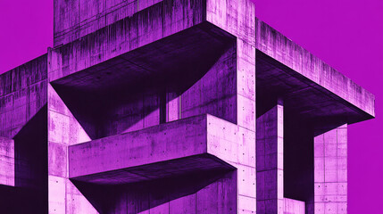 Fototapeta premium Heavy concrete architecture showcases functionalist design with purple lighting effects