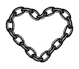 Heart shaped chain frame with retro photocopy effect. Black monochrome border with grainy stippling texture. Trendy design element for y2k collage. Vector illustration on transparent background