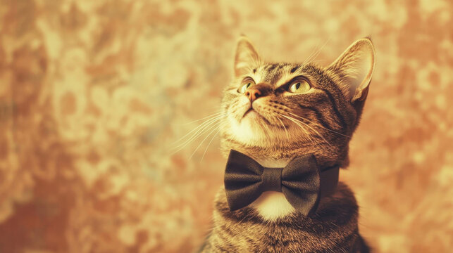 Vintage cat portrait featuring a stylish bowtie in classic 1920s photography style