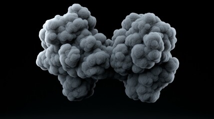 Protein Molecule Render: A close-up 3D rendering of a complex protein molecule, rendered in grayscale against a black background, showcasing intricate details of its structure.