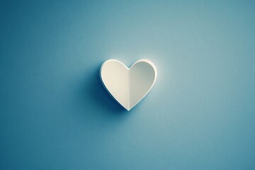 Fototapeta premium A white paper heart on a blue background, minimalist design
