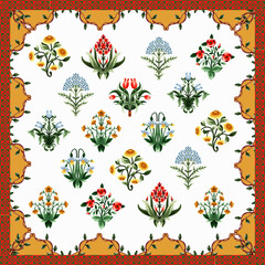 Design scarf with ditsy symmetrical flowers. Vector.