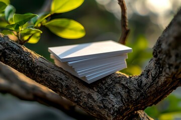 Blank business cards placed on a wooden background. Mockup for design