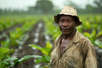Fototapeta premium CABINDA ANGOLA 09JUN2010 African farmer to watering plantation.