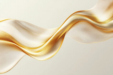 Elegant Flowing Silk Fabric with Delicate Golden Folds and Soft Texture, Luxurious Abstract Textile Background with Pastel Tones