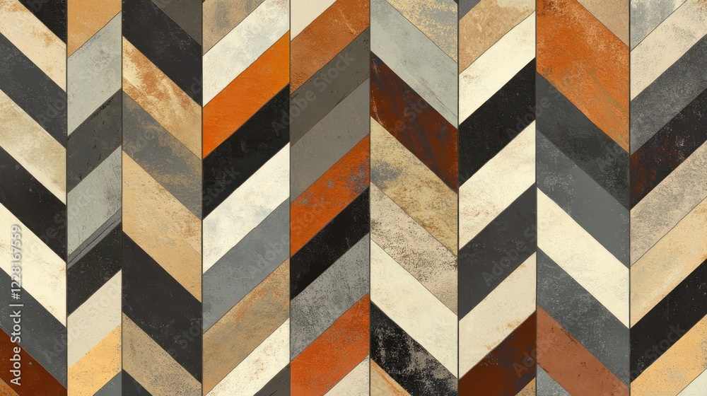 Poster Abstract Chevron Patterned Tile Design In Earthy Tones