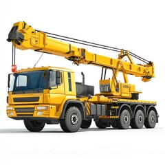 Fototapeta premium Crane Truck realistic isolated on white background. Heavy Machinery. Construction Vehicle. Mobile Crane. Truck with Crane Arm. Crane Truck Design Element. Realistic Crane Truck isolated for Designers.